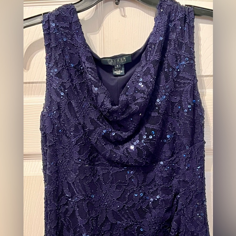 LIKE NEW & Gorgeous! Ralph Lauren Midnight Blue Lace Dress - Picture 9 of 9